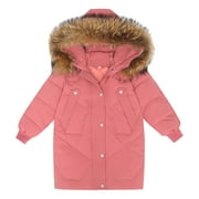 Coerni Girls Winter Parka Long Ski Jacket Coat Fleece Trimmed Collar Puffer Thicken Hooded Padded Quilted Outwear Coat